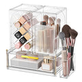 INVSSENE Stackable Makeup Organizer Countertop, Storage Perfume Skincare Cosmetic Lipstick Face Mask Makeup Brush Palettes, Ideal for Vanity Bathroom Counter - color: 3515 Clear