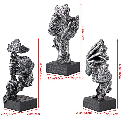 MOLIGOU 3Pcs Thinker Statue, No Hear No See No Speak Abstract Art Figurine, Sculpture Decor for Office, Desktop, Bookshelf (Silver)
