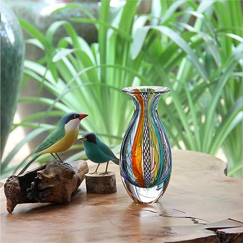 Ca D Oro Small Glass Vase Boho with Colored Canes Hand Blown Murano-Style Art Glass - Model Nº 2 - color: Small Colored Model 2