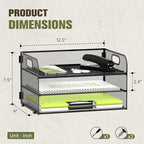 DALTACK 3 Tier Paper Organizer with Handle, Mesh Metal Desk Organizer with Sliding Paper Trays for Letter/A4 Paper, Mail, Bills & Folders, Black - color: Black