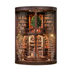 Book Nook Kit for Adults & Teens – DIY Miniature House Library, Wisdom Ring Library 3D Wooden Puzzle Bookend Bookshelf Insert with LED Light, Dollhouse Craft Kit for Decor & Gifts