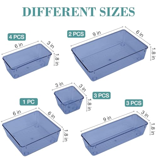 StorMiracle 13 PCS Drawer Organizer Set, 5 Varied Size Bathroom and kitchen Drawer cabinet organizer Trays, Clear Storage Bins for Makeup, Jewelry, Utensils and Gadgets, Dark Blue - color: Dark Blue, size: 13 PCS