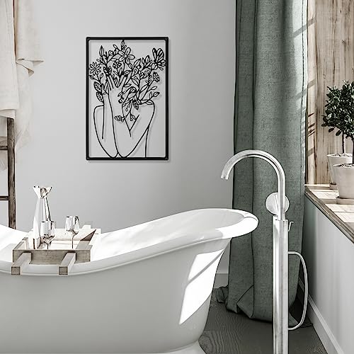 CHENGU 3 Pieces Metal Minimalist Abstract Woman Wall Art Line Drawing Wall Art Decor Single Line Female Home Hanging for Kitchen Bathroom Living Room - style: Leaf Style