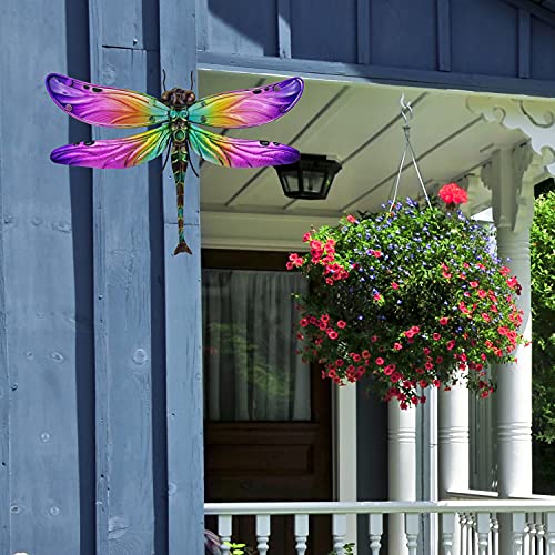 JOYBee Metal Dragonfly Wall Decor Outdoor Garden Fence Art,Hanging Decorations for Living Room, Bedroom - color: Yellow Pink Purple