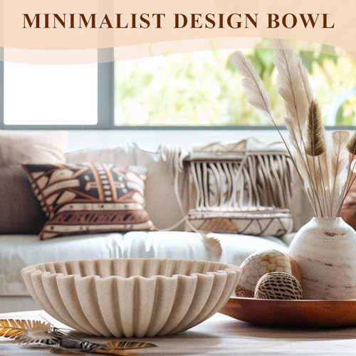 YMXYJM Large Decorative Bowl, Modern Handicraft Bowls for Home Decor, Fruit Bowl for Kitchen Counter, Ruffle Decor, Stylish Key Bowl for Entry Table, Artificial Stone Beige - color: Beige