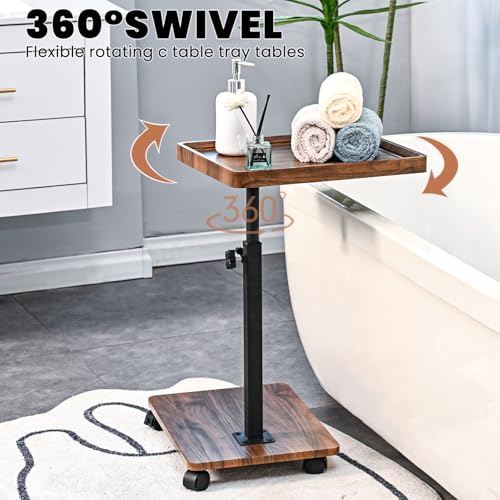 C Table End Table Adjustable Height,C Shaped End for Couch，Snack Tables,360°Swivel TV Tray Sofa Table,Tables that Slide Under,Coffee SideTable for Bed,Chair,Bath-tub (Black Color) - color: Black Color