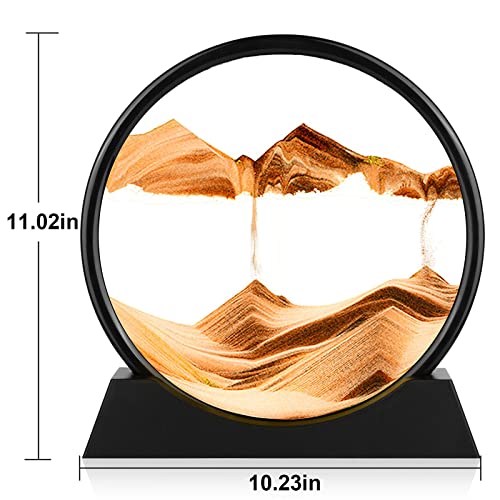 Herecanli Moving Sand Art Picture - 3D Quicksand Painting Decor - Round Glass 3D Deep Sea Sandscape - Relaxing Decoration for Home,Office,Desk,Mantle,Bookshelf,Room- (Yellow, 12 in) - color: Yellow, size: 12"