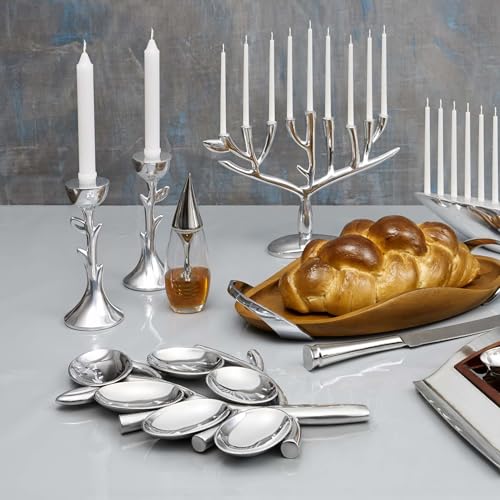 Nambé Tree of Life Sabbath Candlesticks - 8-Inch Sculptural Candle Holders, Elegant Alloy Shabbat Table Accents & Taper Candles, Hanukkah Gifts & Contemporary Judaica Décor