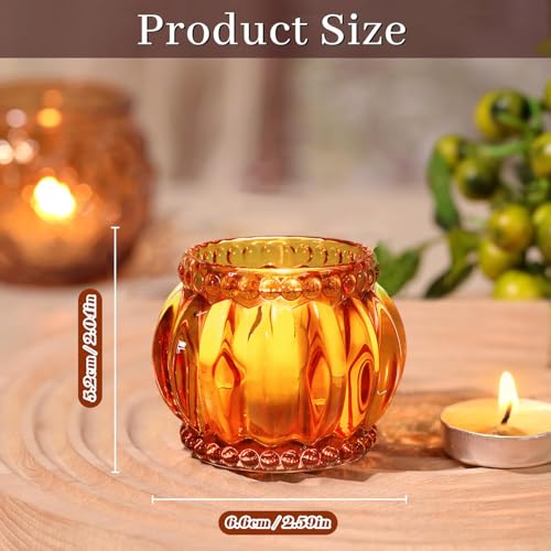 SHOHAYTO Set of 6 Amber Tea Light Candle Holders, Votive Candle Holders for Wedding Table Centerpieces, Tealight Holders for Christmas Party & Home Decor