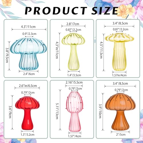 Plant Propagation Station, Set of 6 Colored Mushroom Vase, Propagation Stations, Small Plant Terrarium, Unique Crystal Mushroom Jars for Plants for Hydroponics Home Garden Office Decoration (Colorful) - color: Colorful