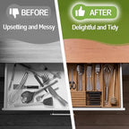 Bamboo Kitchen Silverware Drawer Organizer - Expandable Wood Utensil Holder with Dividers, Luxury Cutlery Storage Tray for Kitchen Utensil and Flatware (5-7 Slots with Removable Knife Block, Walnut) - color: Walnut