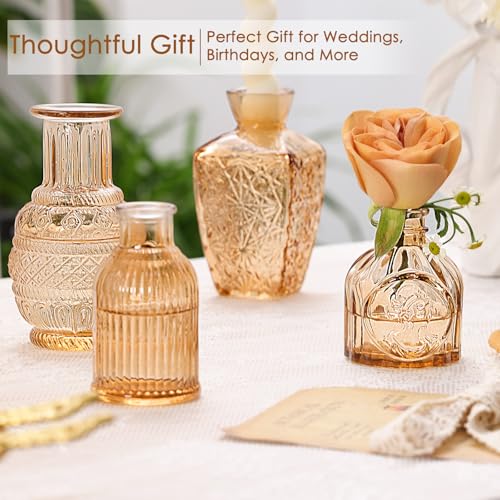 12 Pcs Glass Bud Vase Set, Small Glass Vases for Flowers, Mini Clear Bud Vases for Centerpieces, Wedding, Home, Office and Table Decoration, Amber - color: Amber, size: 12pcs