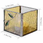 Handmade Windproof Stained Glass Cube Candle Holder - 5-Sided Floral & Leaf Design for Altar, Prayer, Windowsill - Sacred Gift for Christians, Mom, Christmas & Easter (Leaf) - color: Leaf
