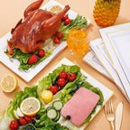 I00000 6 Pack Plastic Serving Trays, Gold Rim Disposable Serving Trays, Gold Disposable Serving Platter for Food Party Serving Platters and Plastic Trays 13.97x8.46 inches - color: White Gold