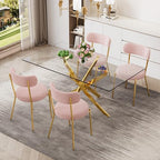 5 Piece Rectangular Glass Dining Table Set, 63'' Modern Kitchen Table Set Gold Base with 4 Luxury Pink Gold Boucle Dining Chairs, Dining Table and Chairs for Home, Apartment - color: Golden+pink Gold Chairs, size: 63'' + 4 Chairs