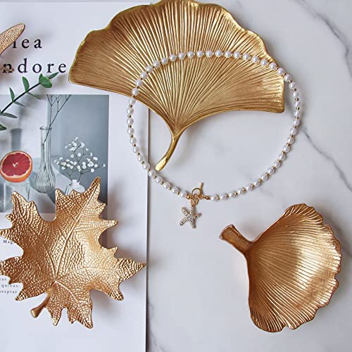 Metal Jewelry Dish, Small Leaf Shaped Ring Holder Jewelry Organizer, Trinket Dish Vanity Tray for Dresser Christmas Birthday Wedding Gifts Large Ginkgo-Gold - color: Large Ginkgo-Gold