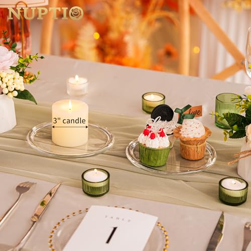 NUPTIO Glass Plate for Pillar Candles: 1pc 7" Clear 3 Wick Candle Tray - Round Village Candle Dish for Snack Jewelry Bathroom Dining Room Table Centerpieces Decor - size: Large-1Pc