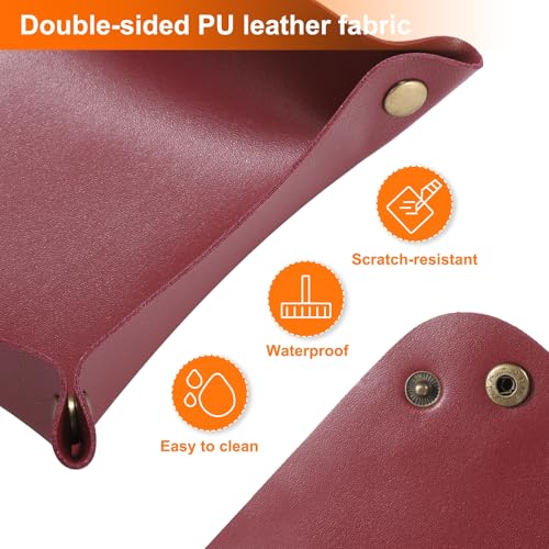 HARFINGTON 4pcs PU Leather Valet Tray Unisex Folding Small Catchall Tray Portable Entryway Table Tray Nightstand Bedside Desk Tray for Key Wallet Watch Coin Jewelry Dice, Wine Red - color: Wine Red