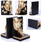 Gold Abstract Face Bookends Set,Modern Thinker Bookshelf Decorative Bookends,Cool Black Gold with Puzzle Design,for Shelves, Desk & Home Office Decor Accessories