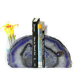JIC Gem Dyed Purple Natural Agate Bookends Polished Stone Book Ends Crystal Geode Bookends for Shelves to Hold Books with Rubber Bumpers(1 Pair, 3-4 LBS) - color: Purple Dyed, size: 3-4LBS.