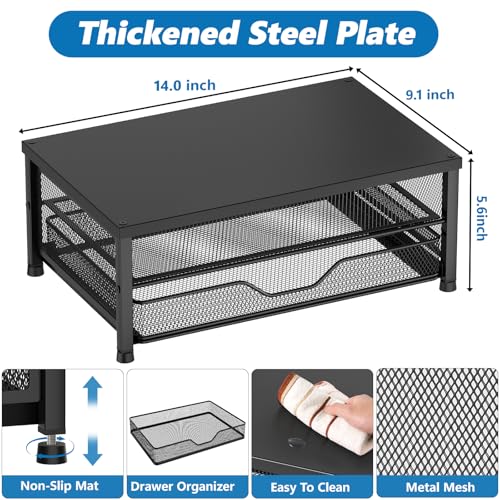 OPNICE Computer Monitor Stand Riser, Desk Organizer with Drawer, Printer & Laptop Stand, Office Desk Accessories & Workspace Desktop Organizers Storage for Office Supplies(Black) - color: Black