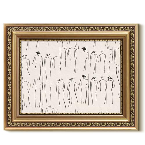VIYYIEA Gold Framed Wall Art, Crowded People Canvas Print Home Decor Vintage Art Painting Picture Bathroom Wall Decor, Sketch Artwork for Living Room Bedroom Kitchen Office - 10L x 8W - color: Crowds, size: 10"L x 8"W