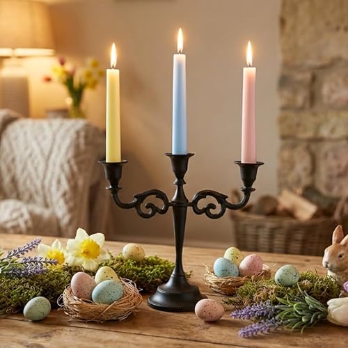Rely+ 3 Arm Candelabra - 10 Inch Tall Matte Black Tapered Candle Holder - Elegant Candle Stands and Candlesticks Holders for Home Decor - Fits 3/4-Inch-Thick Candles - color: Black Matte, size: 3 Arm