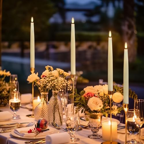 GenSwin Christmas Window Candles, 4 Pcs Battery Operated Window Candles with Remote Timer, Waxy LED Flameless Taper Candlesticks with Black Holder for Christmas Holiday Home Decor(Ivory,0.78”x12.6”) - color: 4-Ivory