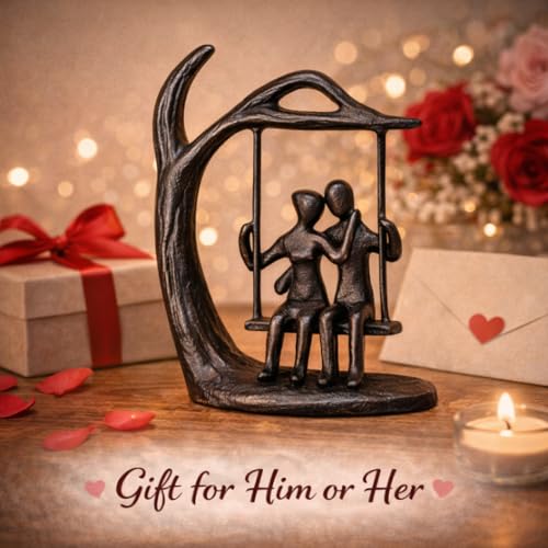 Couple Swing Statue, Solid Cast Iron Romantic Couple Figurine, for Wife Husband, Valentine’s Day Gift for Him Her, Modern Home Decor for Shelf Mantel, 6.46" Tall