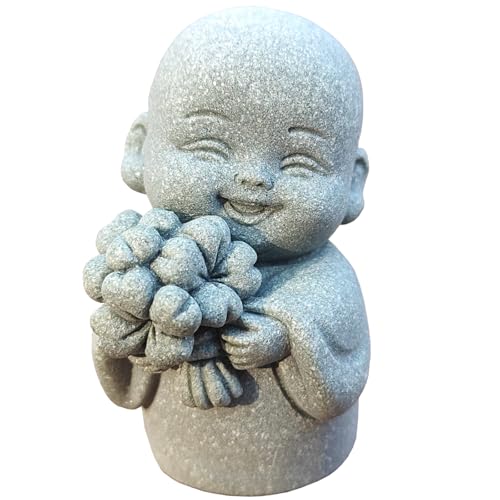 livelyfish Japanese Monk Statue Praying Zen Sandstone Mini Buddha Statues Asian Garden Sculptures for Wealth Good Luck Feng Shui Home Decor (Style 2) - color: Style 2
