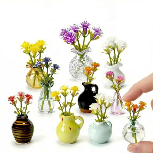 Mini Vase Magnets for Fridge – 10-Pack Mixed Ceramic & Glass Magnetic Mini Bud Vases – Slam-Proof Hold Set for Teachers, Coworkers & Office Decor - color: Glass & Ceramic