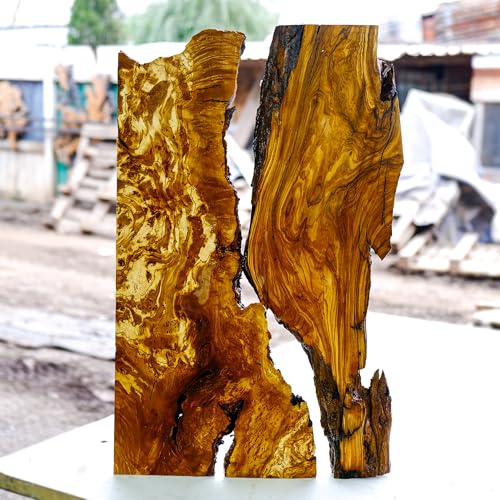 Turkish Olive Wood Live Edge Slab Set (2 Pieces) for Epoxy Resin Tables – Kiln Dried, Sanded, Resin Ready (20 in (50 cm)) - size: 20 in (50 cm)