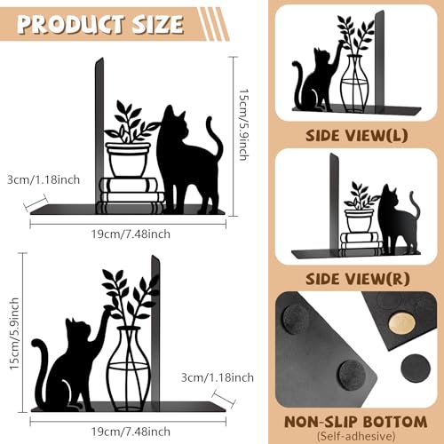 Cat Metal Bookends Cute Cat Book Ends for Shelves Bookshelf Home Office Desk Decorative Bookshelf Decor Gift for Cat Lovers and Reading Enthusiasts - style: Cat Decorative Bookends