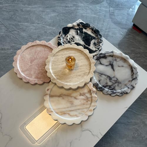 11" Large Round Marble Tray with Scalloped Edge, Circular Marble Decorative Tray for Coffee Table (Calacatta Gold) - color: Calacatta Gold