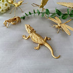 Gold Lizard Sculpture Solid Metal Ornament Mini Animal Figurine for Home Office Garden Desktop Decor (Lizard) - style: Lizard