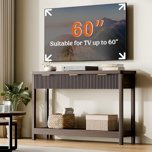 Lulive 51" Fluted Console Table for Entryway, Entryway Table with 3 Wooden Drawers, Farmhouse Behind Sofa Table for Living Room, Hallway, Couch, Foyer - color: Walnut