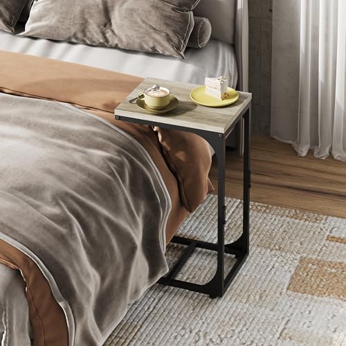 WLIVE C Shaped End Table, Small Couch Side Tables with Metal Frame, Sofa Table TV Tray for Living Room, Bedroom, Greige - color: Greige