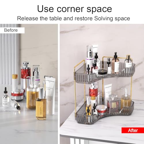 GTI 2 Tier Makeup Organizer, Large Capacity Bathroom Counter Organizer, Perfume Cosmetics Skincare Vanity Organizers, Dresser Countertop Organizer and Storage for Women (Gray) - color: Grey, size: 10" x 10" x 11.7"