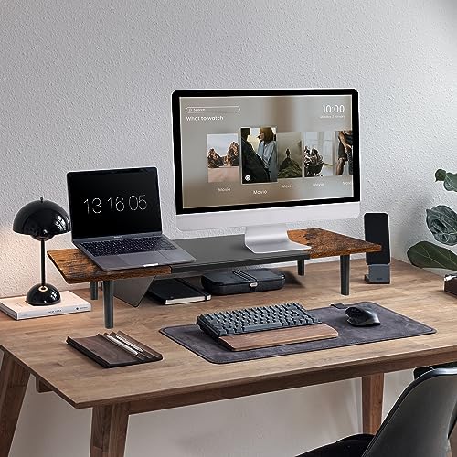 Across-Star Dual-Monitor-Stand-Riser-For-Desk Adjustable Length 32-40 Inch，Large Desktop Computer Monitor Riser For 2 Screens，Desk Shelf Organizer Riser Stand For Computer/Laptop/PC/Printer/TV Black - color: Rustic Brown, size: 32-40‘’ L*9.25‘’D*4.72‘’H