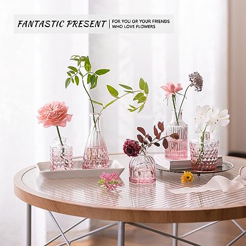 SUPMIND 12Pcs Glass Bud Vase Set, Small Flower Vase for Centerpieces, Pink Bud Vases in Bulk, Mini Vintage Vase for Rustic Wedding Decorations - color: Pink, size: 12Pcs