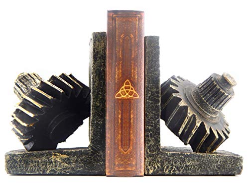 Bellaa 29578 Decorative Bookend Gear Book Ends Industrial Rustic Vintage Unique Heavy Statues Bookshelves Stopper Support Home Decor Accents - size: 6 inch x 4.5 inch x 4 inch