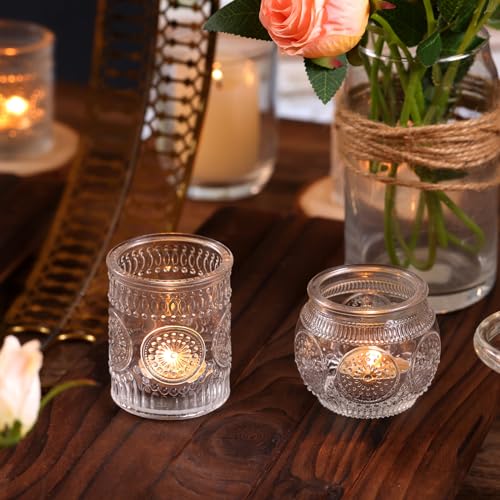 DARJEN 24Pcs Clear Votive Candle Holders - Glass Tea Light Candle Holder, Candle Holders Bulk, Embossed Candle Votives for Wedding Centerpiece & Home Decor - color: Clear