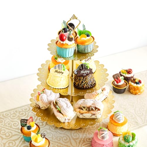 11 Pcs Gold Cake Stand Set for Wedding, Dessert Table Display Set for Birthday, Metal Square Serving Trays for Candy, Cupcake Pop Stand Holder Tower with Round Base for Celebration, The Platters for Party - color: Gold