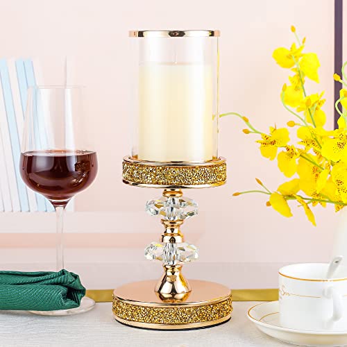 Candle Holder, Pillar Candle Holders, Crystal Candlesticks Holder for Wedding, Parties, Events, Chirstmas,Home Decor, Table Centerpieces CH028D (M) - size: Gold ( M )