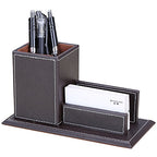 KINGFOM PU Leather Desk Organizer and Accessories, Pencil Holder for Desk with Business Cards Stand, School Office Supplies Collection Caddy Brown - color: Brown