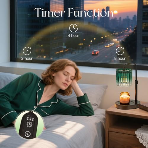 Candeldo Candle Warmer Lamp with Timer: Emerald Green Candle Warming Lamp with 2 Bulbs Height Adjustable Wax Melt Dimmable Bedroom Decor for Women - color: Emerald Green