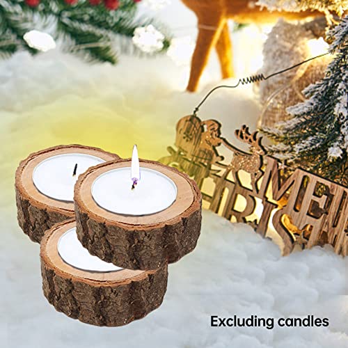 12 PCS Wooden Tea Light Candle Holders, Rustic Wood Votive Tealight Holder, Personalized Vintage Tealight Holder Decoration for Wedding Centerpieces for Table, Party, Birthday, Holiday