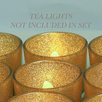 Gold Votive Candle Holders, BeMoment Glitter Glass Tealight Candle Holder for Christmas, Wedding Decor and Home Decor, Festival, Xmas, Holiday, Set of 12(2”×2”)