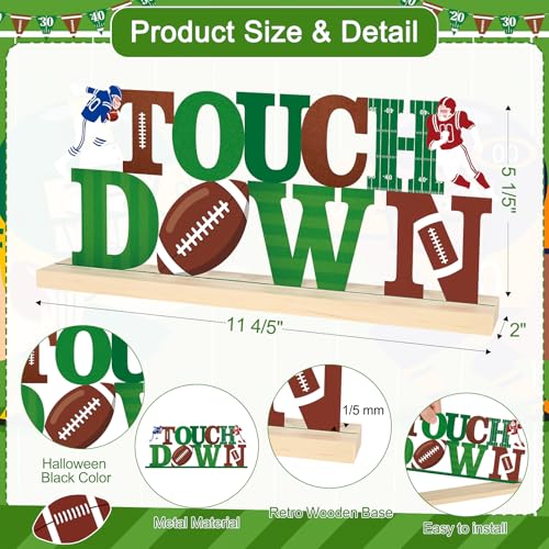 COCHIE Metal Football Touchdown Sign, Green Super Football Bowl Game Tailgate Party Decorations for Home, Office, Shelf, Mantel, Indoor, Touch Down Table Toppers Decor (Superbowl) - style: Superbowl