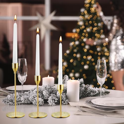 Inbagi 24 Sets Gold Candlestick Holders Bulk for Taper Candles Metal Tall Pillar Candle Stands for Table Centerpiece Wedding Christmas Home Party Decor, Fit 0.79 in Thick Candle
